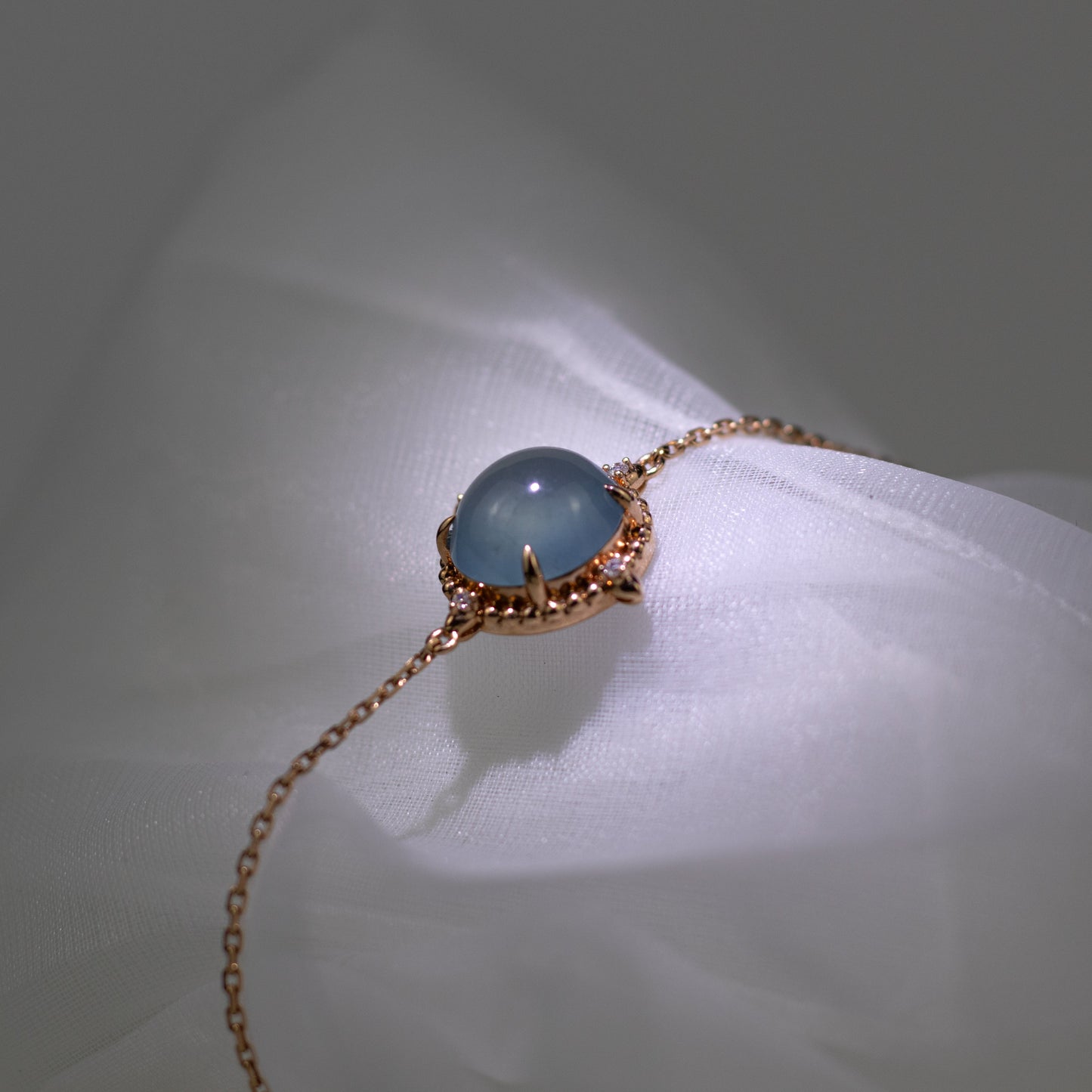 18K玫瑰金鑽石藍水冰種手鏈