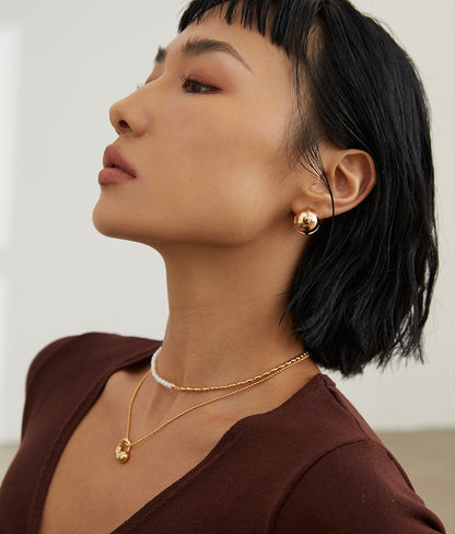 純銀鍍三層18K金金色天然淡水珍珠頸鏈